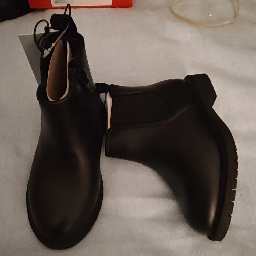 Ankle Boot Black Size 6 Faux Leather Slip-On Gore